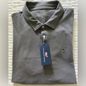 Vineyard Vines Mens Grey striped Polo -NWT